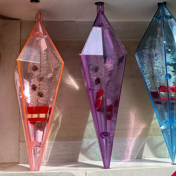 MCM Vintage Jewel Brite Ornaments Reflective Geometric Diorama Trees Pastels x5 - Picture 3 of 17